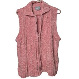 Blair Size Medium Zip Up Sleeveless Sweater Chunky Knit Grandmacore Pink